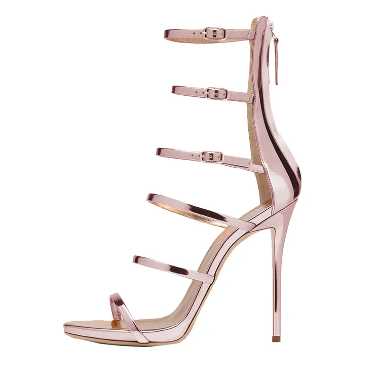 VDCOO Rose Gold Gladiator Heels Mirror Leather Open Toe Dressy Sandals Vdcoo