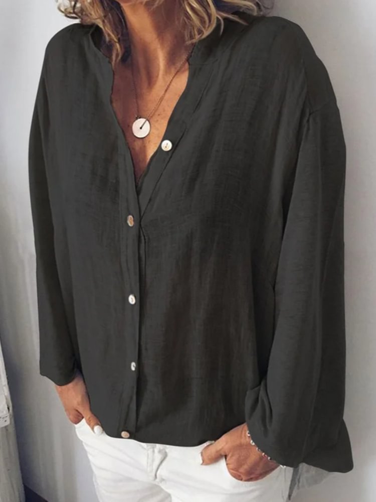 Vintage Long-Sleeve Button-Up Blouse