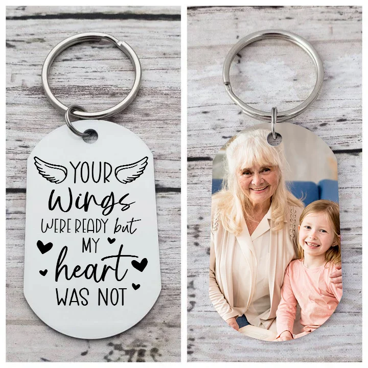 Personalized Memorial Photo Keychain Lover Memorial Keychain - Your Wings Were Ready But My Heart Was Not - Loss of Loved One