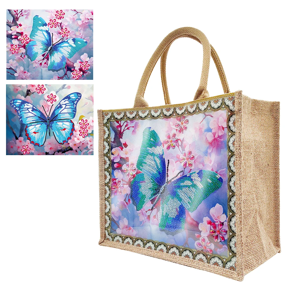 Linen Diamond Painting Tote Bag Replaceable Canvas for Women (Garden Butterfly)