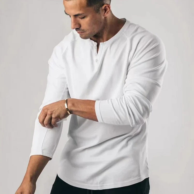 TIMSMEN Retro Cotton Slim Fit Knit Henley  Long Sleeve Casual T-Shirt