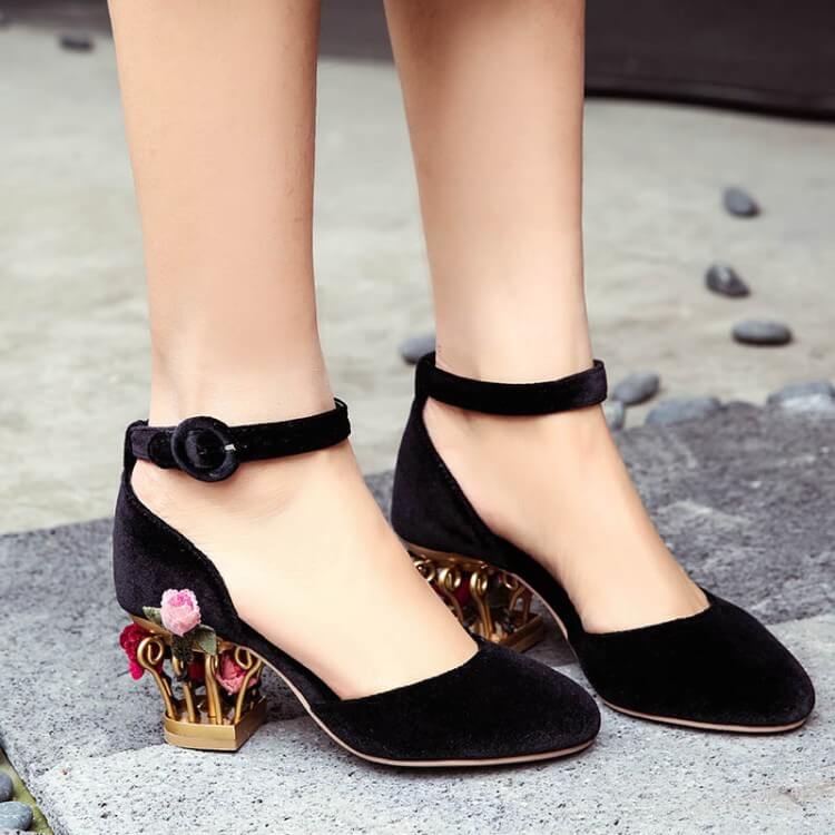 VCSHOES Seude Buckle Special Shaped Heel Sandals