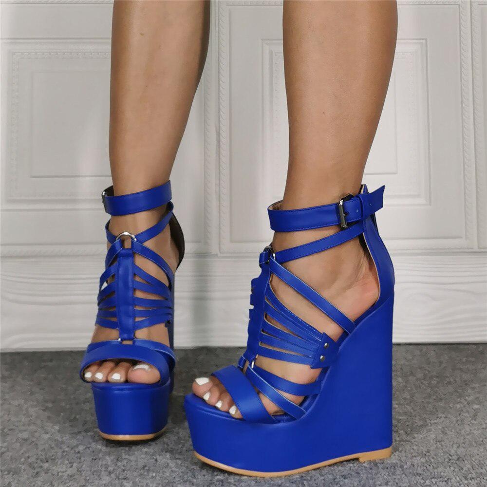 GOOSHOE Wedge Heeled Sandals Narrow Bands Peep-Toe