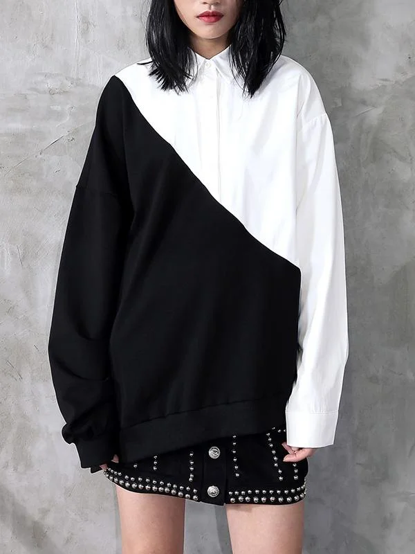 Casual Black And White Contrast Shirt