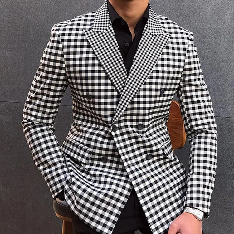 Men's Daily Plaid Pattern Doube-breasted Blazer