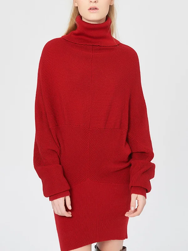 Loose Solid Color Knitted Turtleneck Sweater