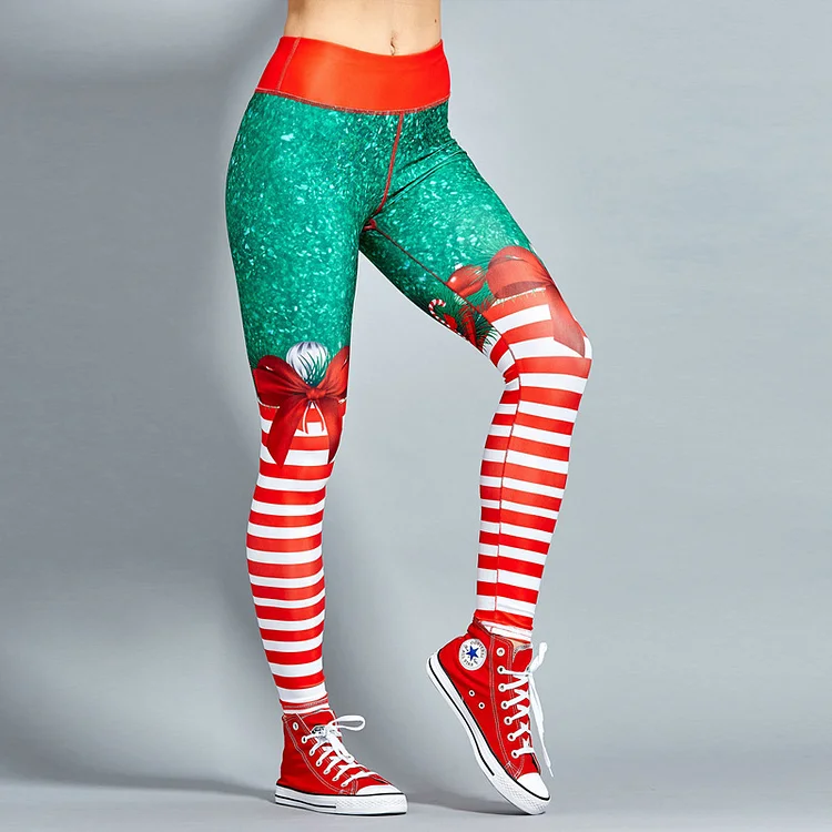 Christmas Striped Printed Leggings VangoghDress