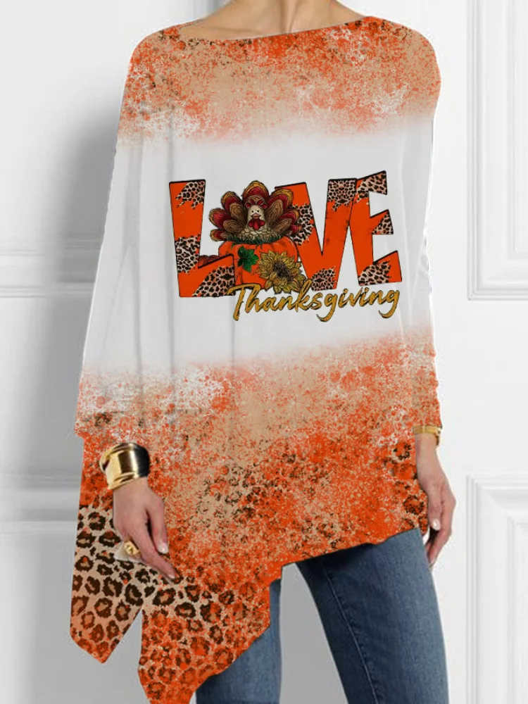 Love Thanksgiving Fun Turkey Irregular T Shirt