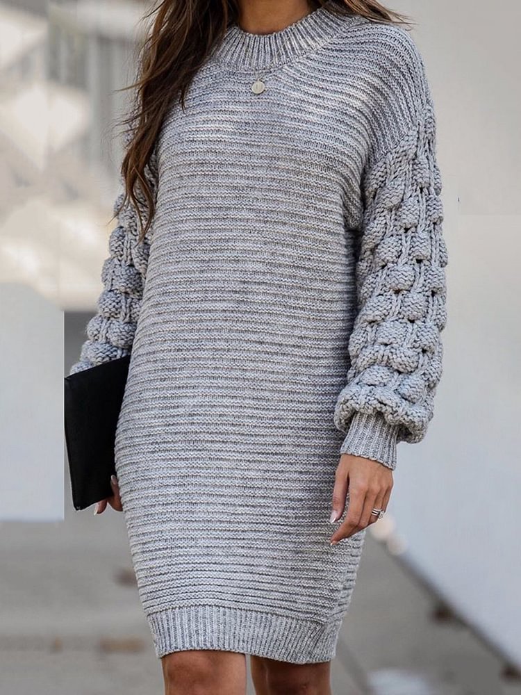 DealCrafty Women Crew Neck Solid Winter Sweater Dress