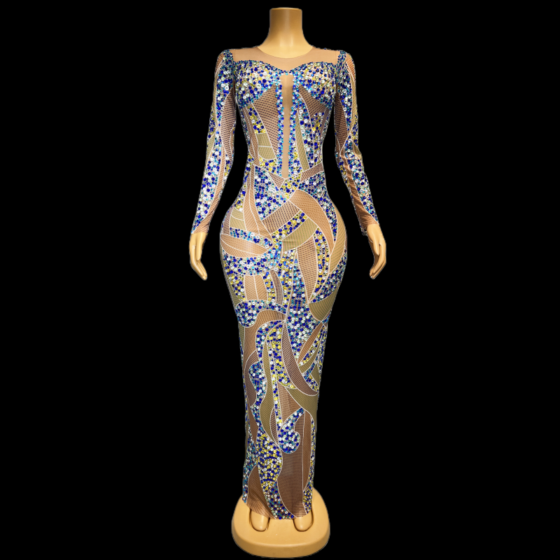 TAAFO Robes De Soirees Femme Shiny Blue Diamonds Prom Dresses Evening Gowns Dresses Women For