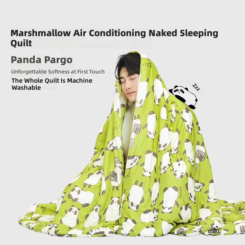 Marshmallow Air Conditioning Naked Sleeping Quilt with Cute Panda Print – Soft, Machine Washable Comfort for Cozy Nights