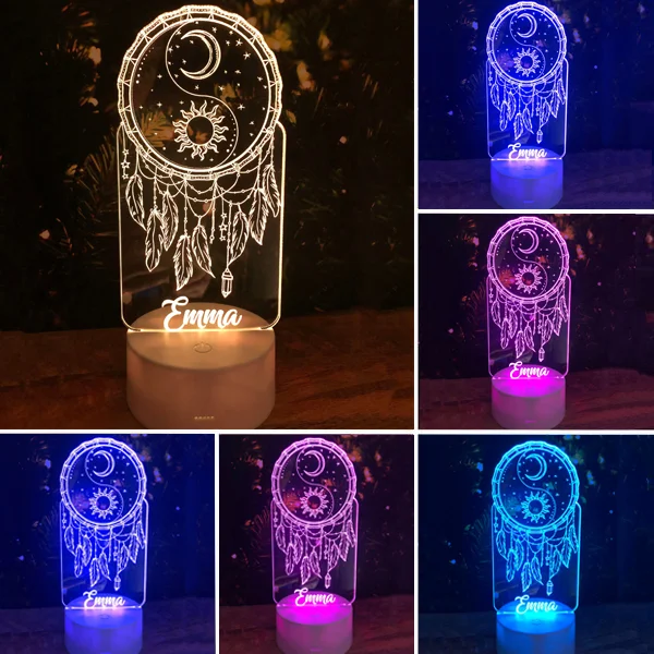 Dream Catcher Night Light Personalized Name LED Lamp for Kids