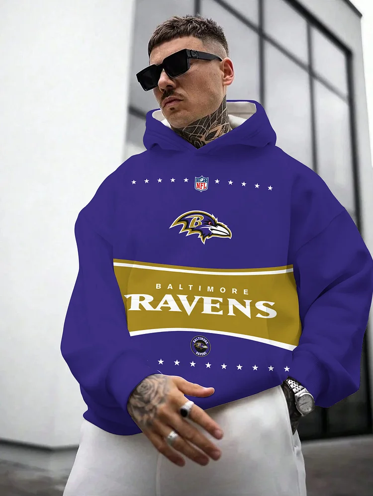 Baltimore Ravens Printed Hooded Pocket Pullover Hoodie