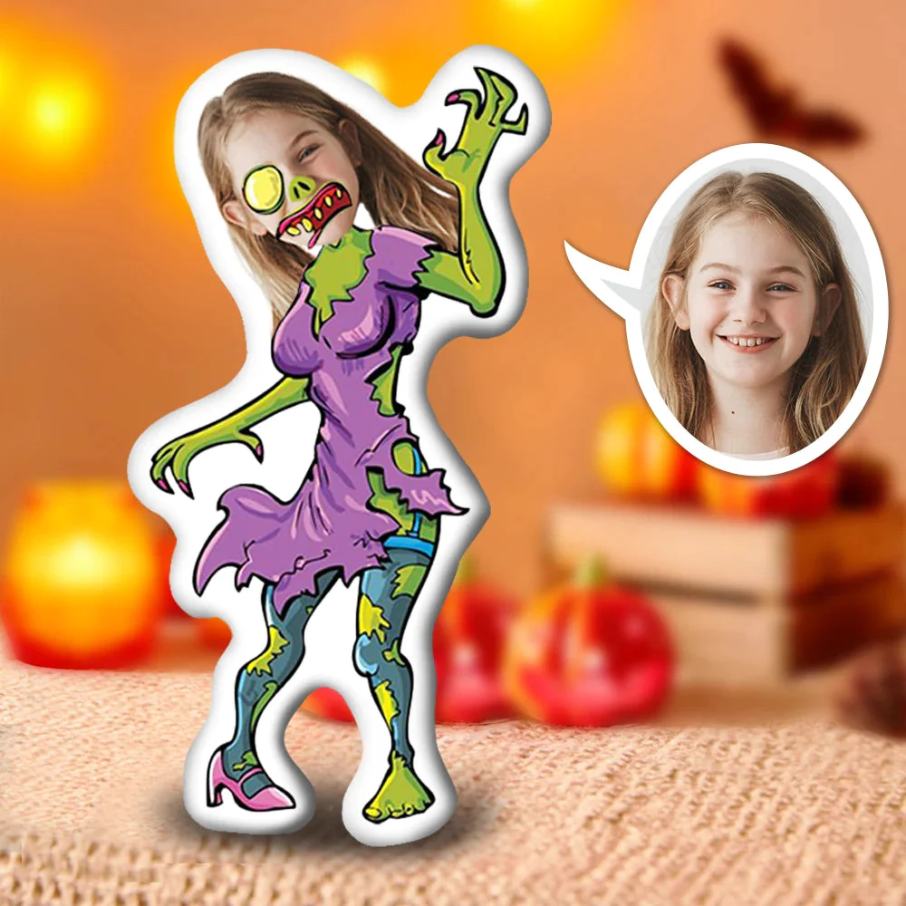 Custom Photo Face Pillow, Halloween Zombie Girl Face Pillow, Face