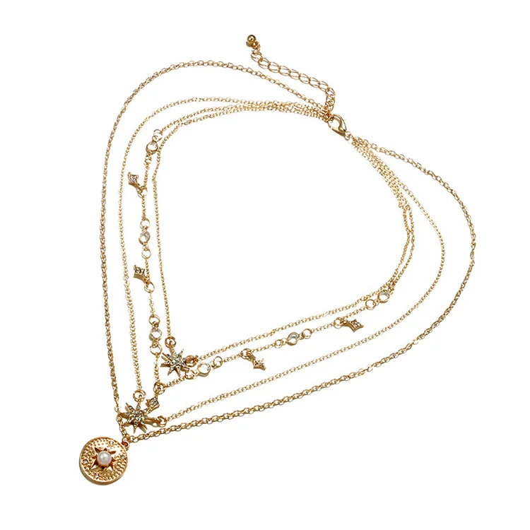 Shuosbai Boho Women Multi Layers Imitation Pearl Star Pendant Chain Necklace Jewelry Gift_ ecoleips_old