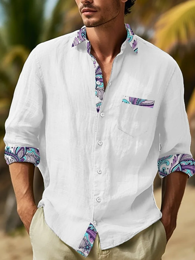 Men's Casual Hawaiian Cashew Floral Linen Shirt