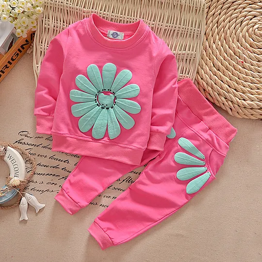【9M-3Y】2-piece Baby Girl Floral Print Long Sleeve Sweatshirt And Pants Set