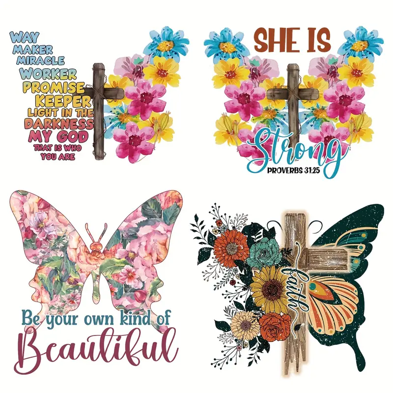 4sheets Butterfly Vinyl Letters Iron On Transfer Trends Flower Animal Iron On Heat Transfer Sticker Heat Pressed Decals Heat Transfer Patch For DIY Clothing T-Shirt Mask Jeans Backpack Adhesive Accessories-Guru-buzz