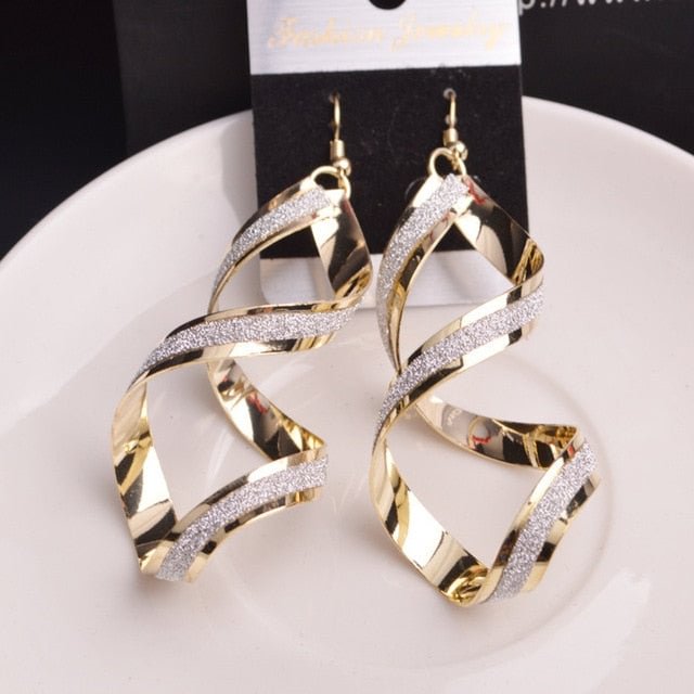 YOY-Fashion Punk Gold Silver Color Metal Spiral Earrings For Women