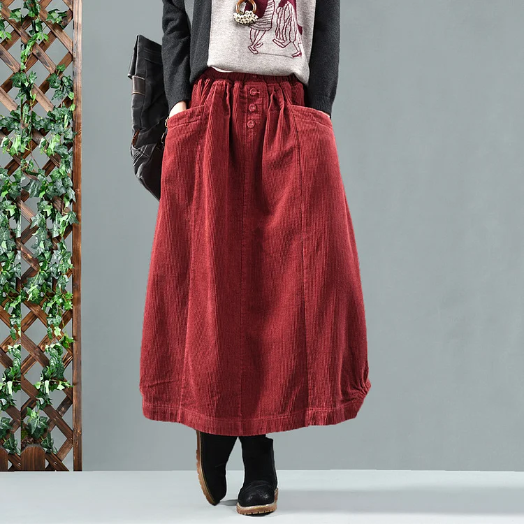 Vintage Splicing Corduroy High Waist Skirt