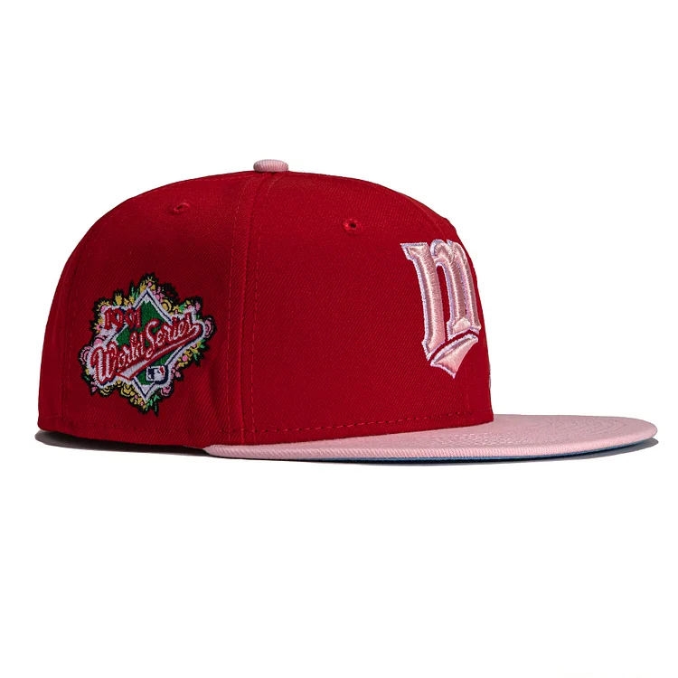 New Era 59Fifty Jae Tips Forever Minnesota Twins 1991 World Series Patch Hat- Red, Pink QueenFunky