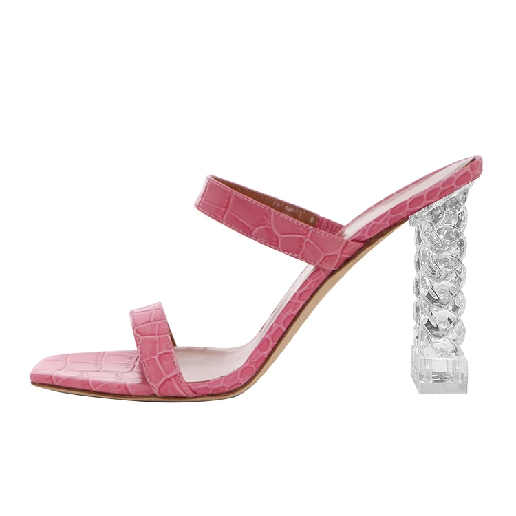 Clear Pink Chunky Heel Mule Sandals Vdcoo