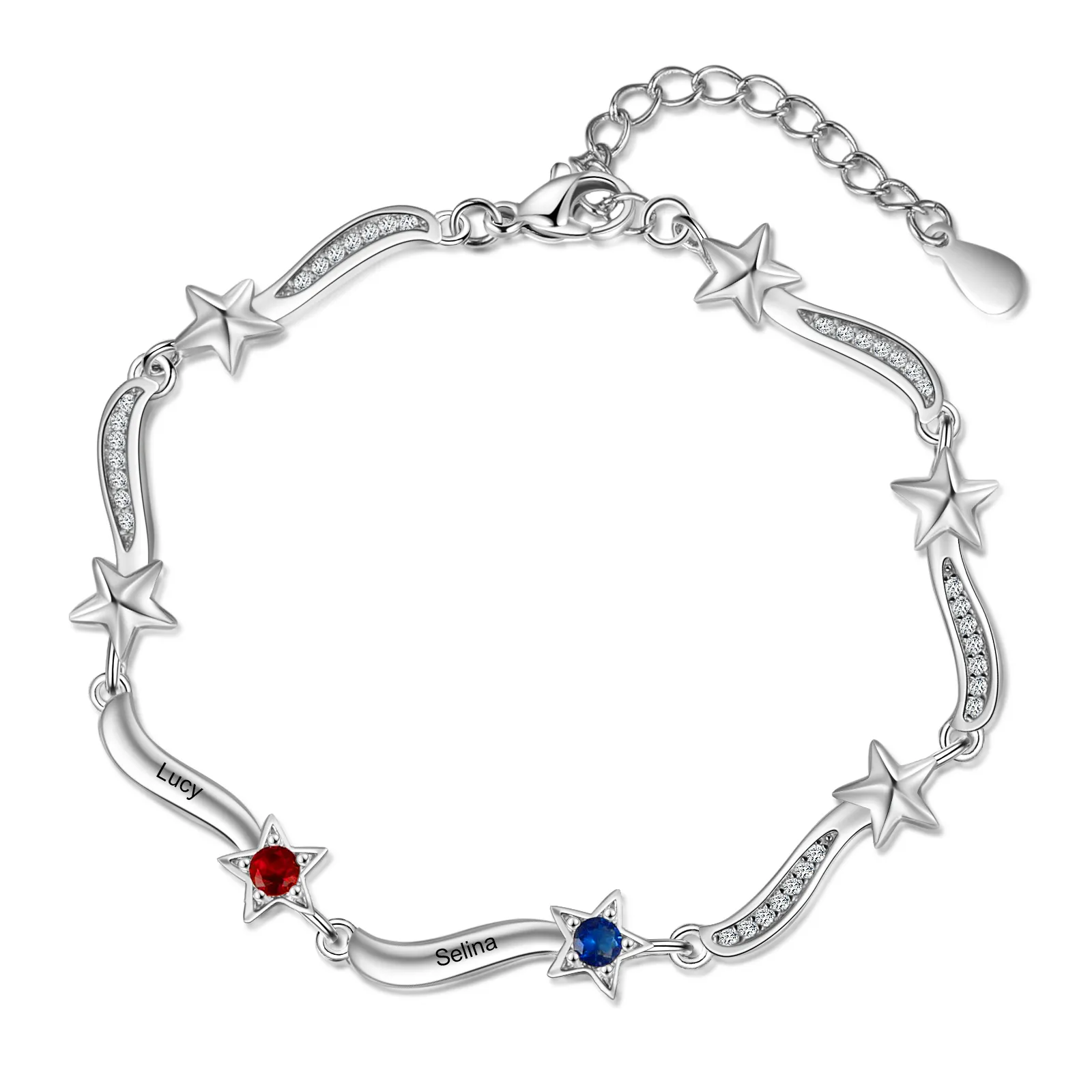 2 Birthstones Stars Women s Bracelet Custom 2 Names