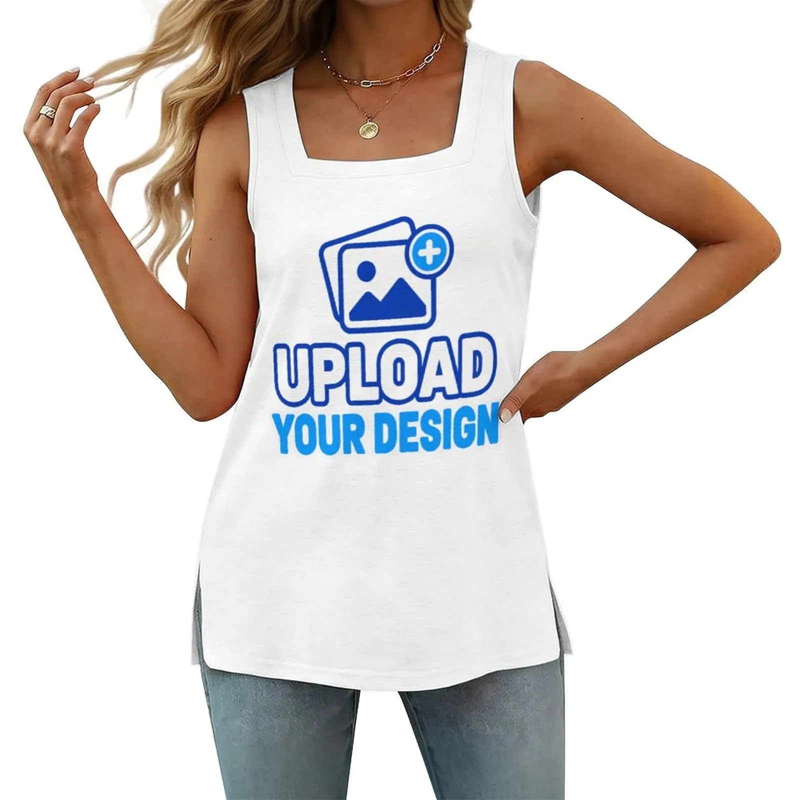 Square-Neck Split-Hem Tank Top custom full-print product view 8