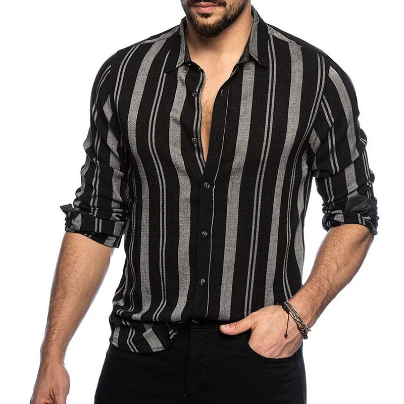 Men's Contrast Stripe Slim Fit Long Sleeve Shirt