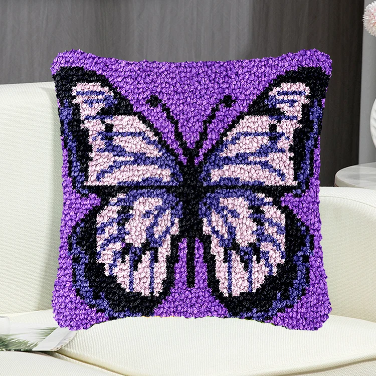 Purple Butterfly Pillowcase Latch Hook Kit for Adult, Beginner and Kid veirousa