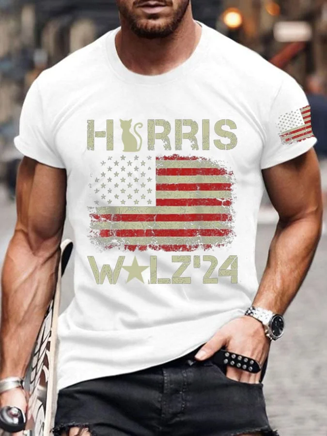 Men's American Flag Print Crew Neck T-Shirt socialshop