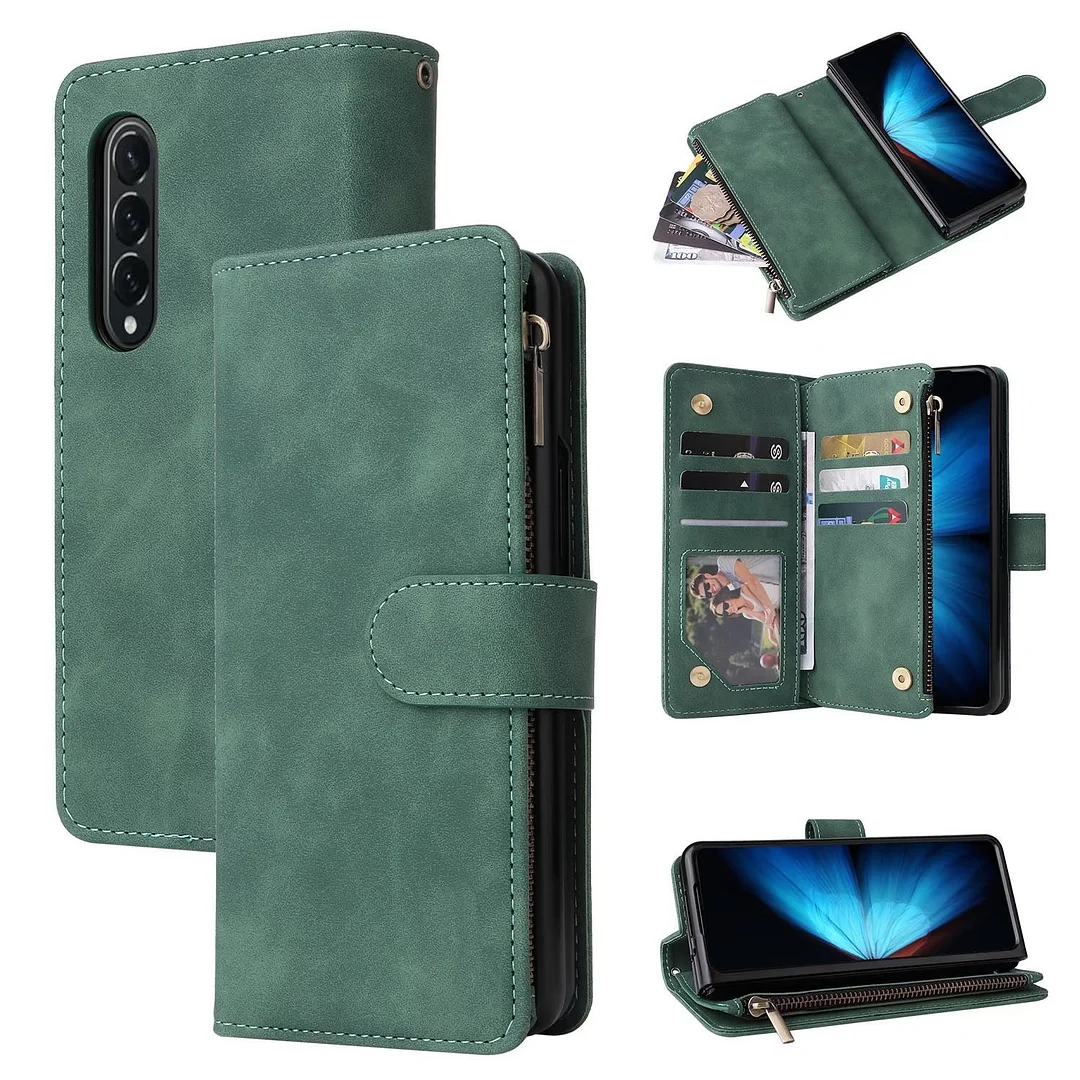 Luxury Retro Leather Wallet Phone Case With 6 Cards Slot,Phone Stand And Zipper Slot For Galaxy Z Fold3/Fold4