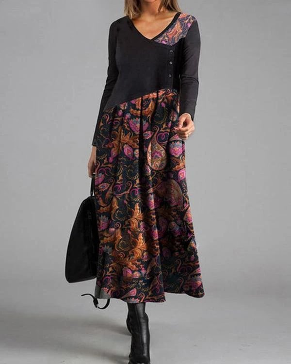 elegant floral v neckline maxi a line dress p495968