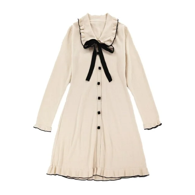Pink/Beige Korean Elegant Princess Sweet Bow Knitted Dress BE411