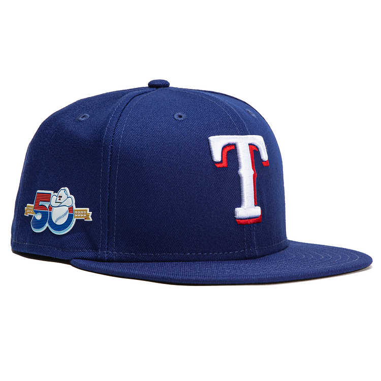 New Era 59Fifty Texas Rangers 50th Anniversary Patch Game Hat - Royal QueenFunky