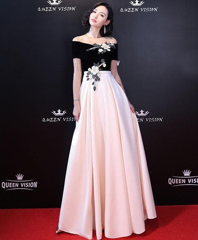 Black And Champagne Long Prom Dress, Evening Dress
