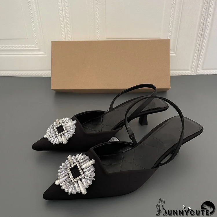 Summer High Heel Women's Shoes Rhinestone Scarpin Heels Black Shiny Slingback Chic Mules Stiletto Sandals Women