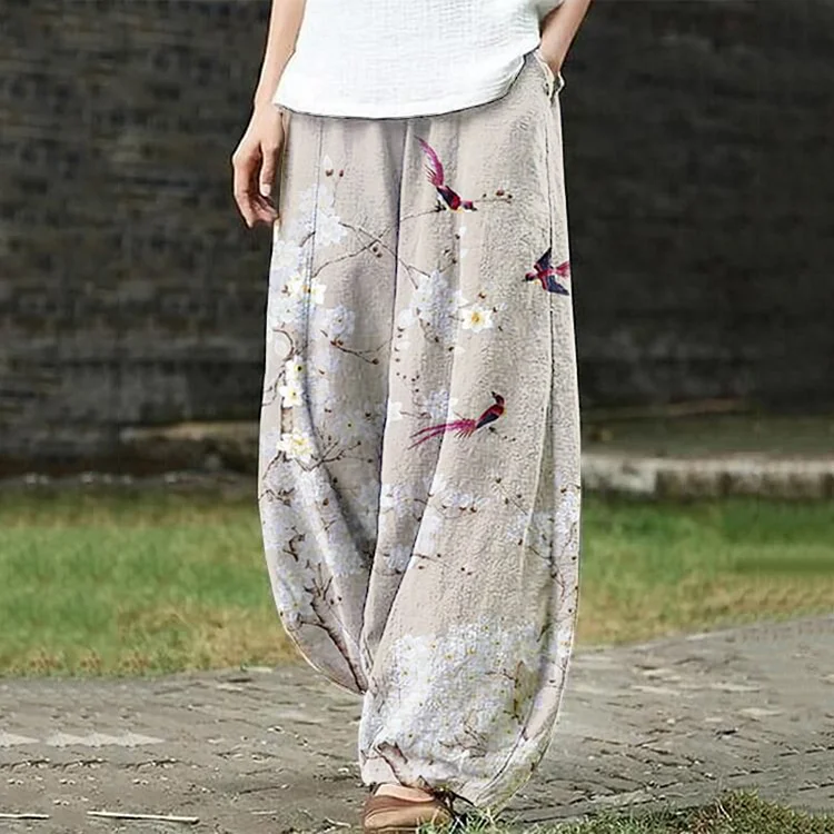 Comstylish Floral Print Casual Loose Pants