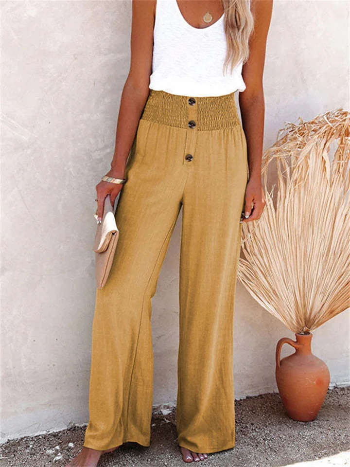 Women's Spring and Summer New Women's Pants Solid Color Cotton and Linen Elastic Loose Casual Wide-legged Women's Pants