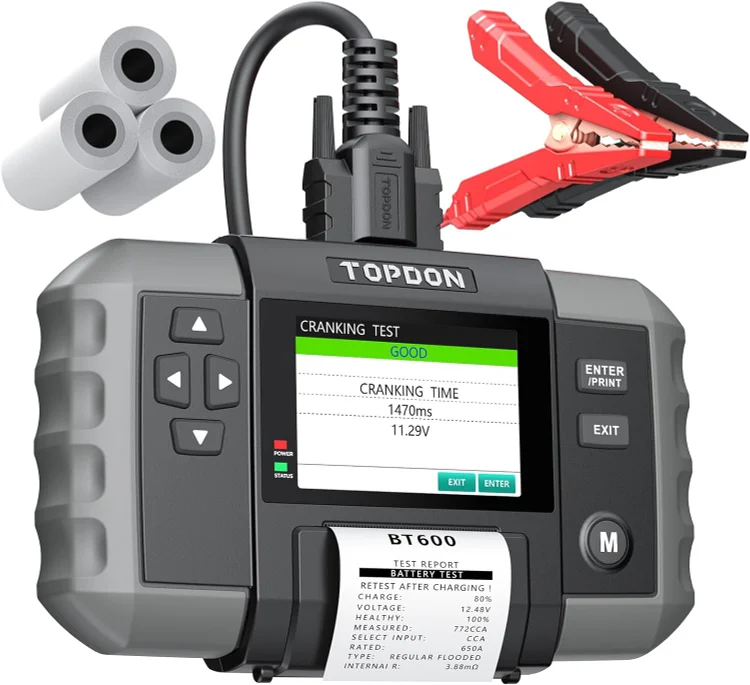 TOPDON BT600 Car Battery Tester 12V, 12V/24V Cranking Tests