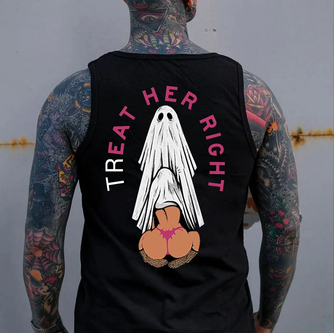 TREAT HER RIGHT Ghost with Sexy Lady Black Print Vest