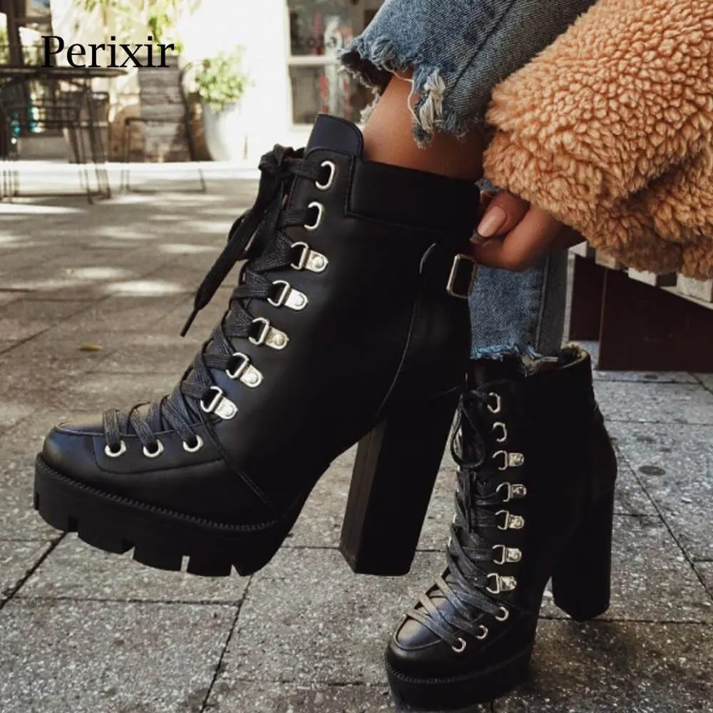 VCSHOES Platform Lace Up High Heel Ankle Boots