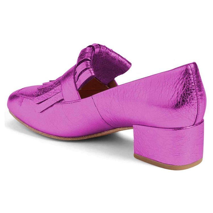 Orchid Square Toe Chunky Heels Fringe Loafers for Women US Size 3-15 |FSJ Shoes