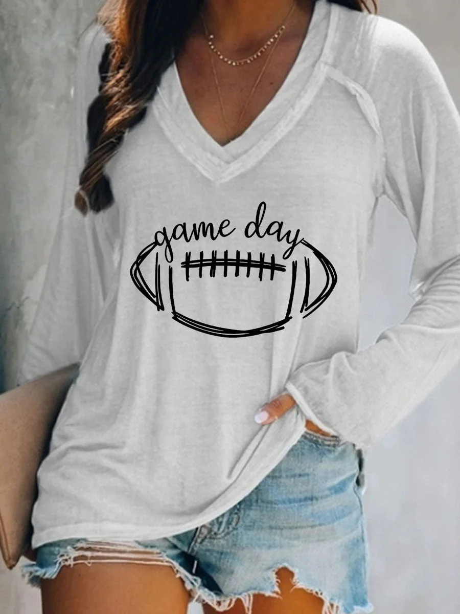 Game Day Football V-neck Long Sleeve T-Shirt