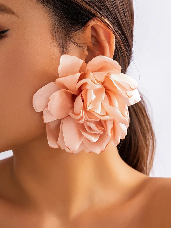 Solid Color Three-Dimensional Flower Drop Earrings