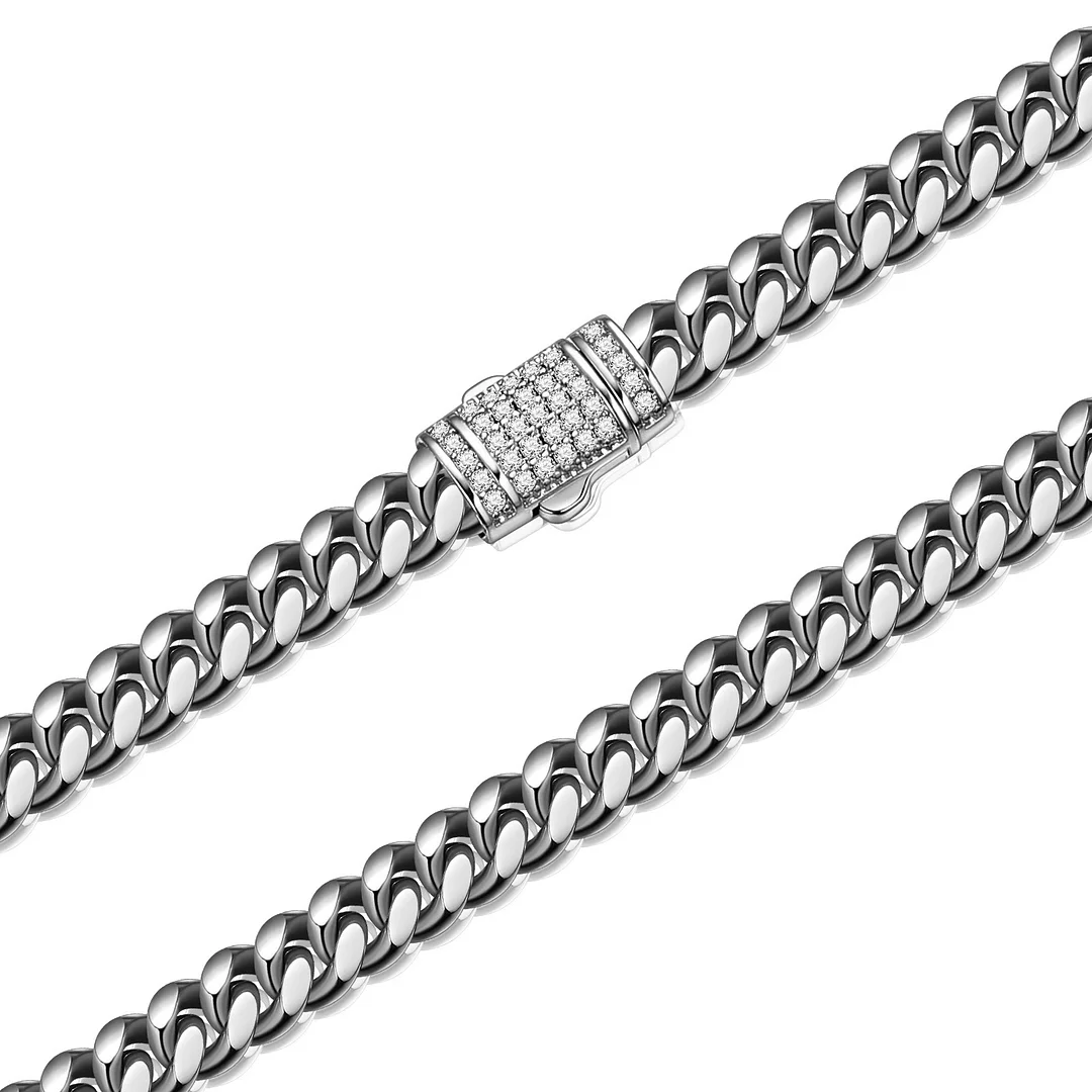 Sliver Titanium Stainless Steel Miami Curb Chains 16-30 inch Cuban Link Chain Necklace with Snap Button for Men Boys 6mm/8mm/10mm/12mm/14mm