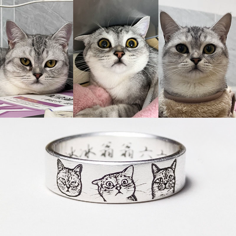 Silver Pet Portrait Ring Customized Pure Silver Ring Earrings for Cherished Memories - Capture Your Beloved Pet's Essence in Exquisite Family Portraits