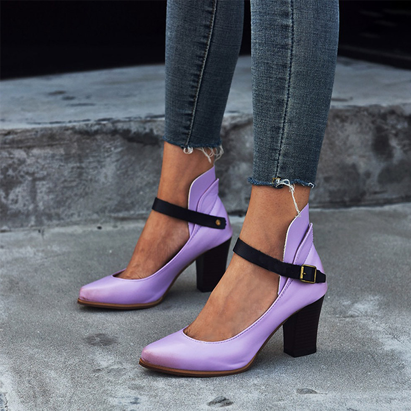 Purple Chunky Heels Shoe Women's Round Toe Mary Jane Shoes