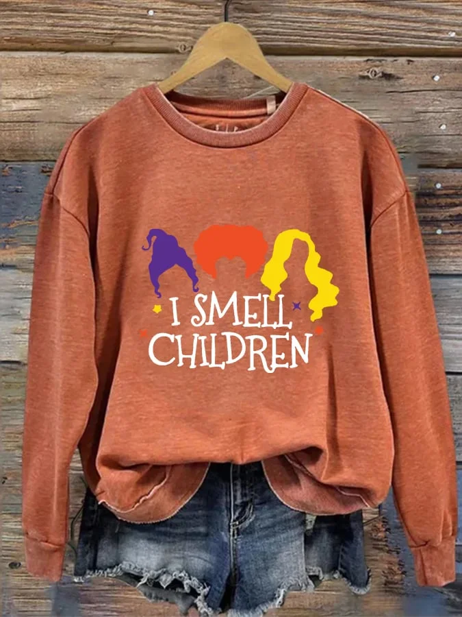 Women's I Smell Children Witch Print Casual Sweater