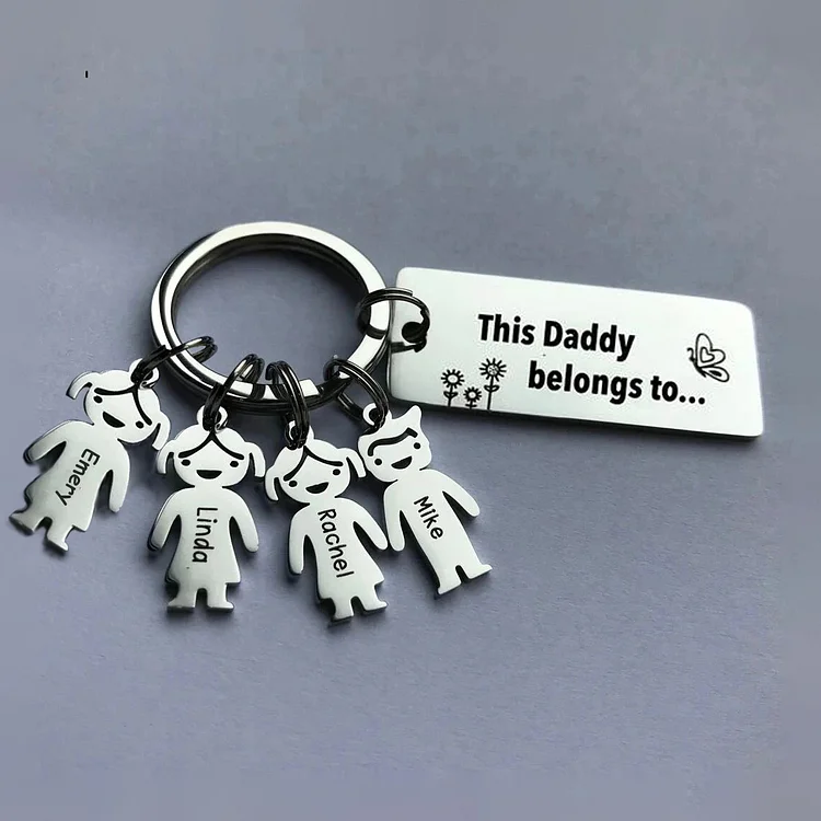 Personalized Kid Charm Keychain Engrave 4 Names for Family